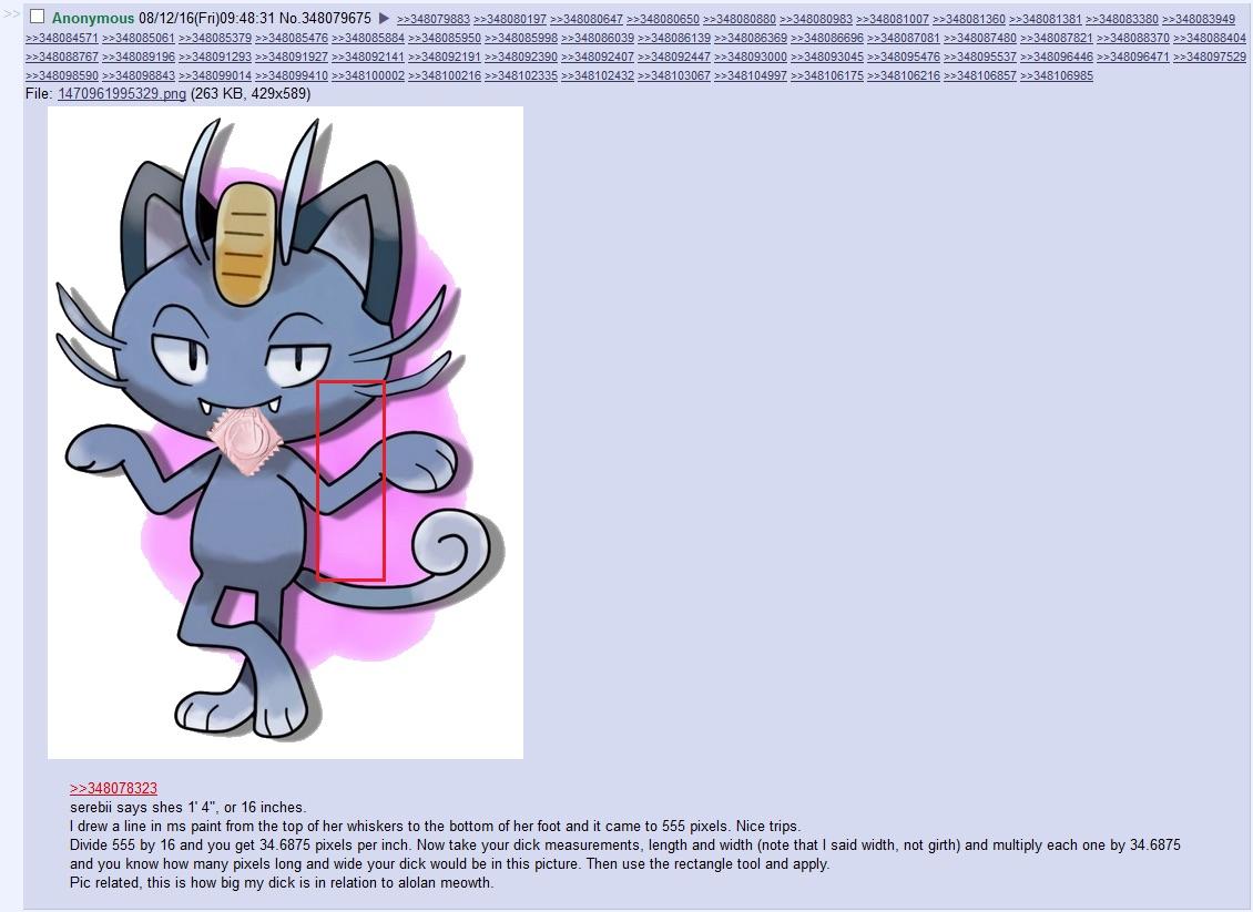 Anon compares his dick size to Alolan Meowth Pokémon Sun and Moon