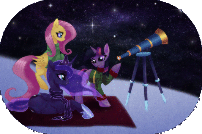 106050+-+animated+Artist+rizcifra+fluttershy+luna+scarf+snow+Snowing+sweater+telescope+twilight_sparkle+winter.gif