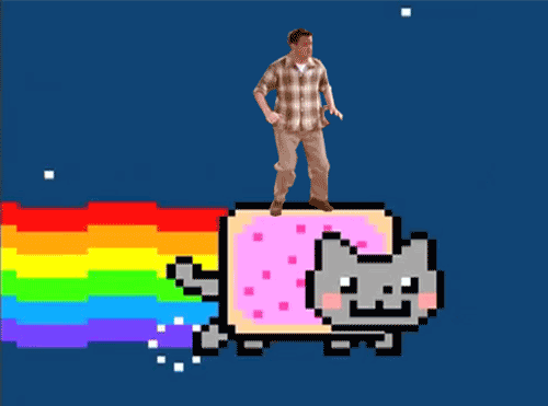 Chandler dancing on Nyan cat