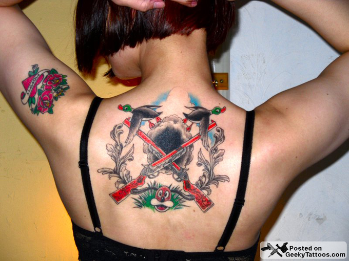 duck hunt artsy back tattoo