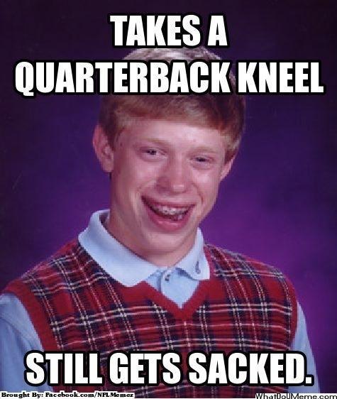 Brian tries to end a football game on a knee...