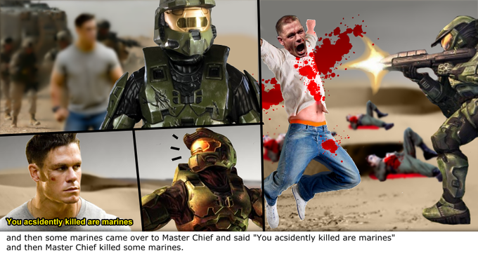 and then some marines came over to Master Chief and said “You acsidently killed are marines” and then Master Chief killed some marines.