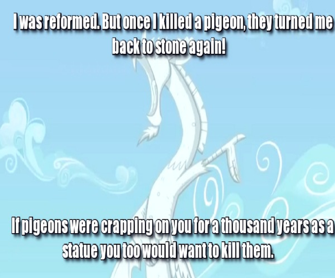 Turned back to stone again for killing a pigeon?