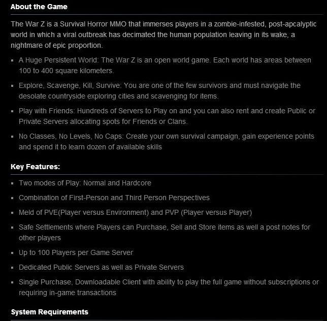 The War Z Steam Description