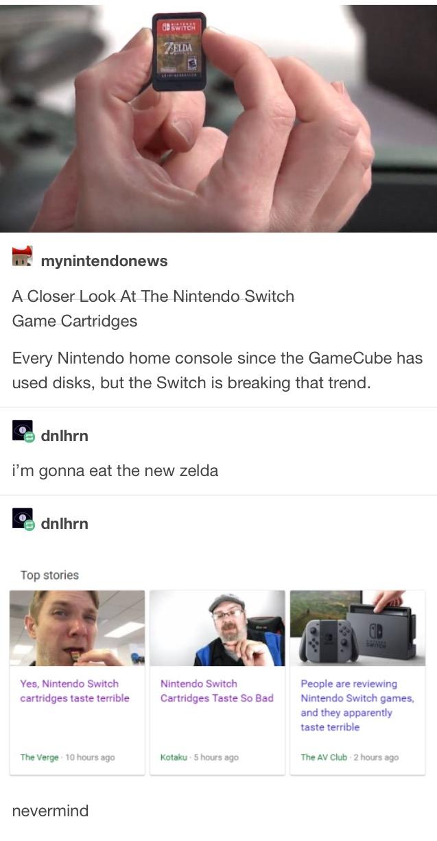 Potential meme on the rise tasting a Nintendo Switch cartridge? r